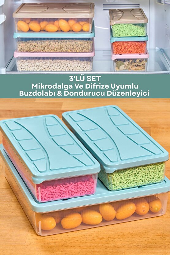 3 Adet 6 Parça Mikrodalga ve Difrize Uygun Saklama Kabı 1x3000 ml 2x1100 ml Fresh Box