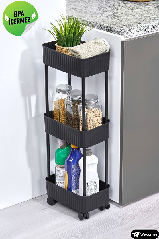 Easy 3 Katlı Çok Amaçlı Raf Mutfak Ve Banyo Organizer Düzenleyici (Tkerlekli) Kaliteli Şık