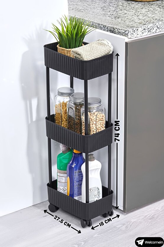 Easy 3 Katlı Çok Amaçlı Raf Mutfak Ve Banyo Organizer Düzenleyici (Tkerlekli) Kaliteli Şık