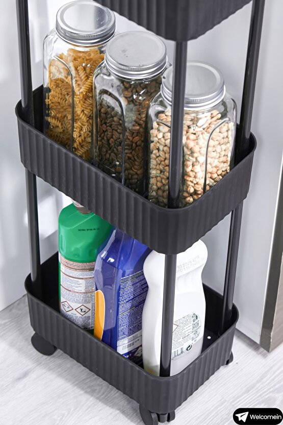 Easy 3 Katlı Çok Amaçlı Raf Mutfak Ve Banyo Organizer Düzenleyici (Tkerlekli) Kaliteli Şık