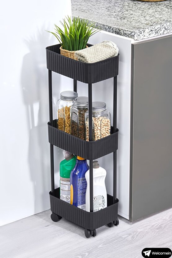 Easy 3 Katlı Çok Amaçlı Raf Mutfak Ve Banyo Organizer Düzenleyici (Tkerlekli) Kaliteli Şık