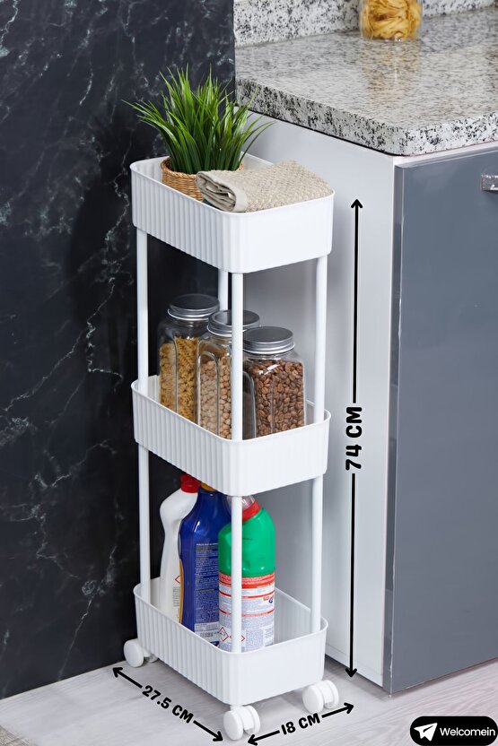 Easy 3 Katlı Çok Amaçlı Raf Mutfak Ve Banyo Organizer Düzenleyici (Tkerlekli) Kaliteli Şık