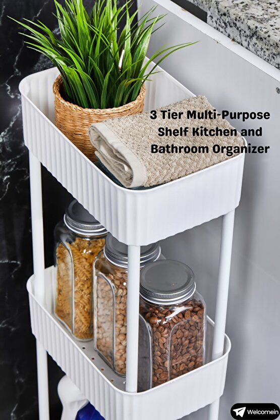 Easy 3 Katlı Çok Amaçlı Raf Mutfak Ve Banyo Organizer Düzenleyici (Tkerlekli) Kaliteli Şık