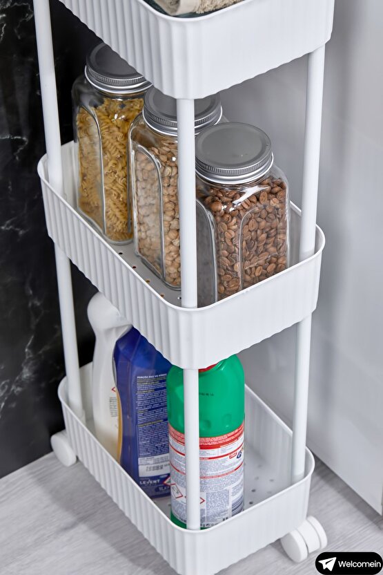 Easy 3 Katlı Çok Amaçlı Raf Mutfak Ve Banyo Organizer Düzenleyici (Tkerlekli) Kaliteli Şık