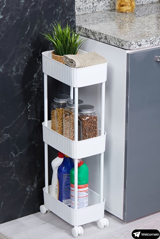 Easy 3 Katlı Çok Amaçlı Raf Mutfak Ve Banyo Organizer Düzenleyici (Tkerlekli) Kaliteli Şık