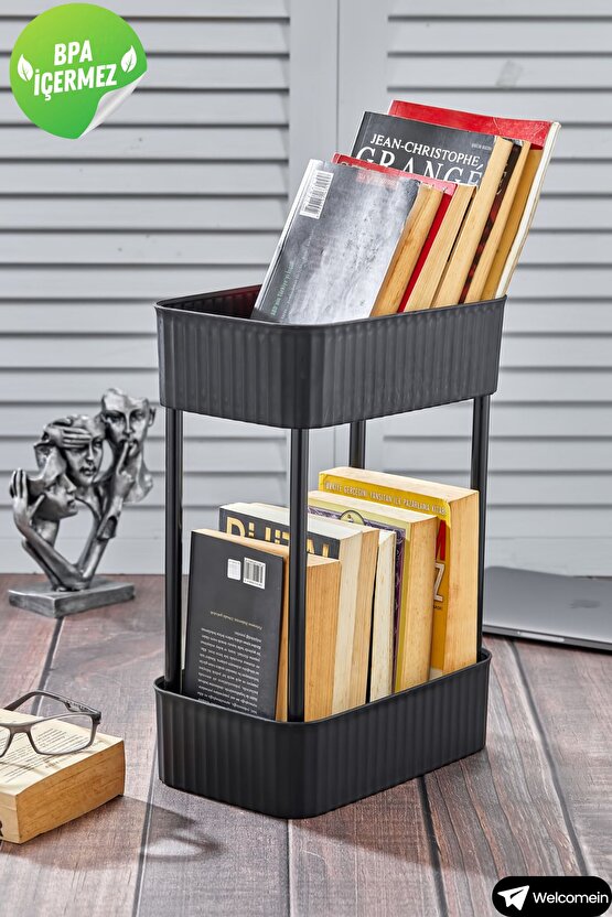 Easy 2 Katlı Çok Amaçlı Raf Kitaplık Organizer Düzenleyici (tekerleksiz) 39.5 Cm Çift Katlı Şık