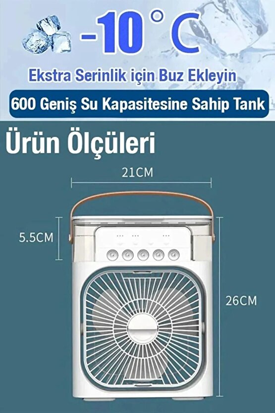 600 ML Portatif Buzlu Vantilatör Soğutucu Fan Taşınabilir Klima Mini Klima