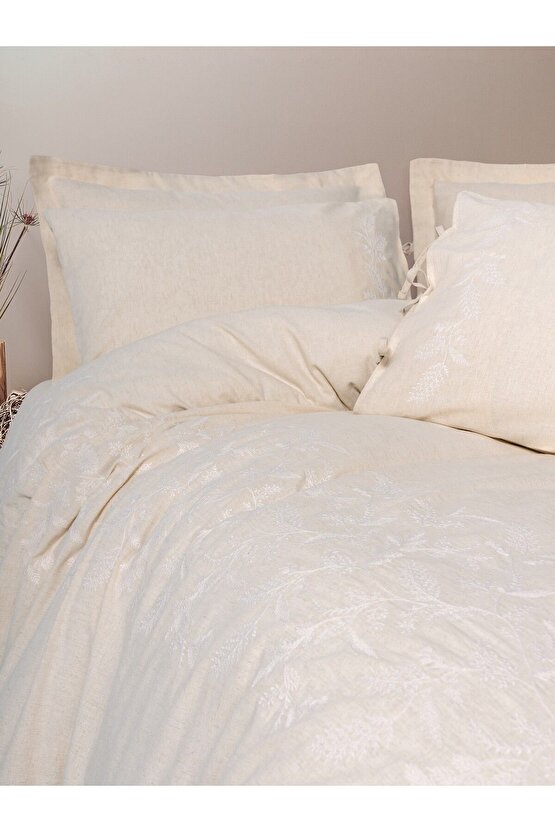 Cotton Keten Çift Kişilik Nevresim Takımı Kivora Bej