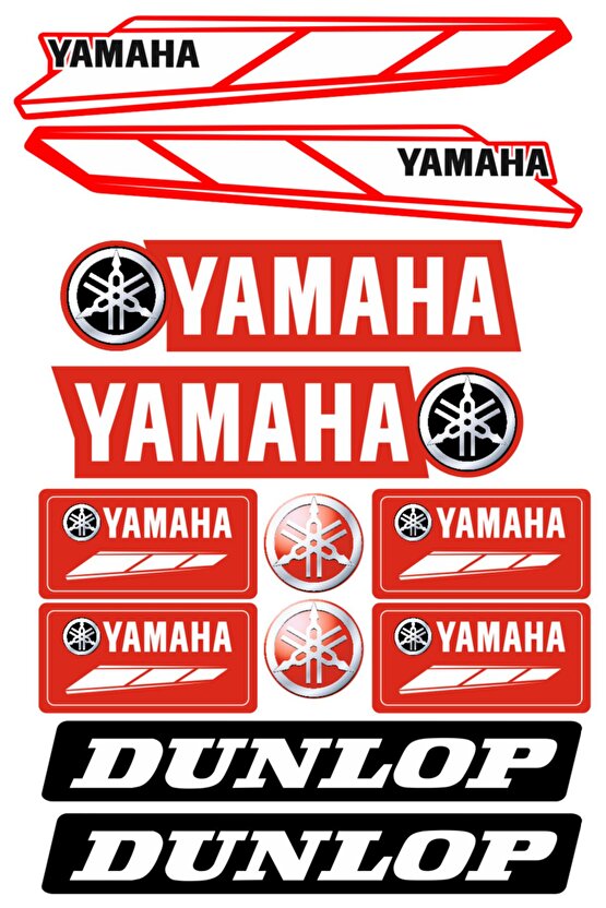 Yamaha Motosiklet Sticker Seti | 17 Parça | Su Geçirmez & Dayanıklı Etiketler | Dunlop Logolu