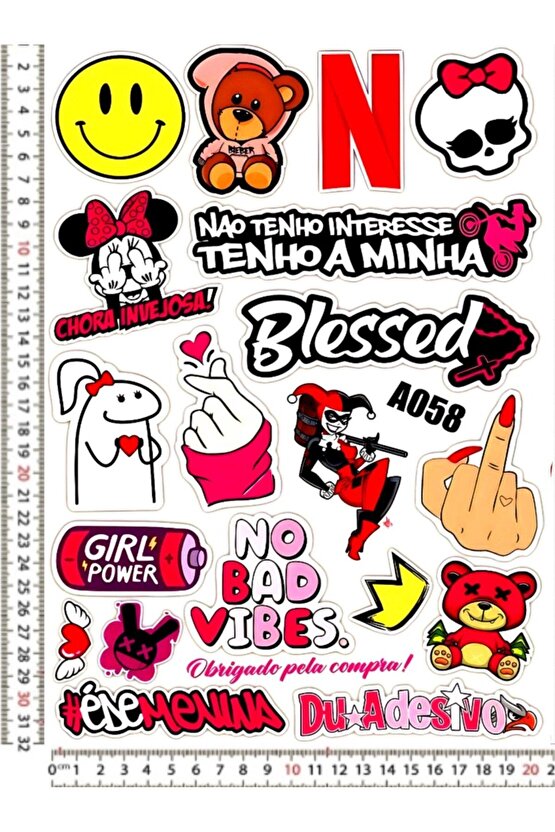 NO BAD VİBES AYICIK GÜLEN YÜZ GIRL POWER 20 PARÇA STİCKER ÇIKARTMA
