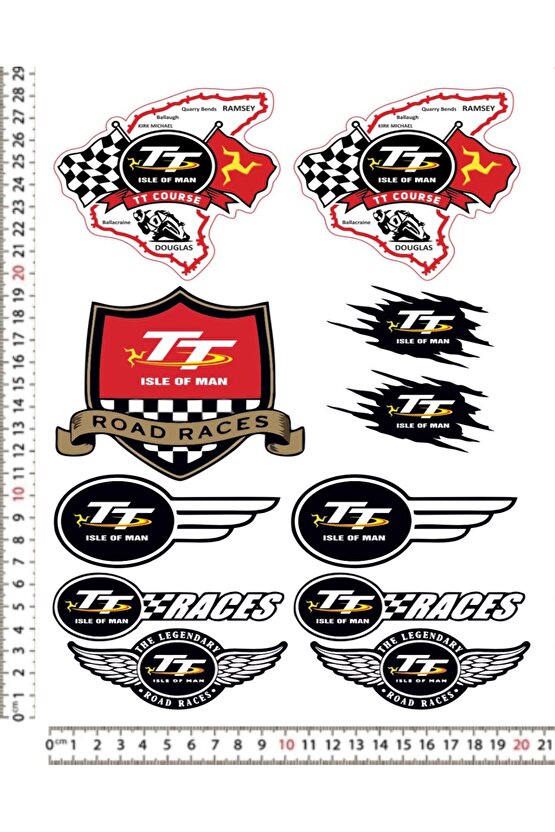 TT ISLE OF MAN MOTORSİKLET KASK STİCKER ÇIKARTMA SETİ
