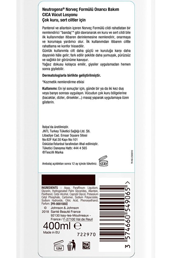 CICA Onarıcı Bakım Vücut Losyonu 400 ml