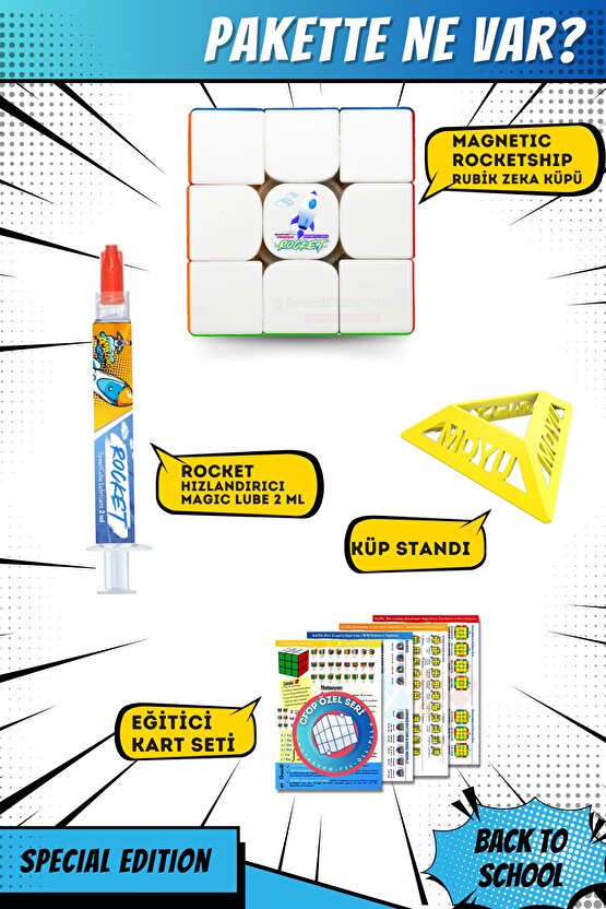 Rocketship 3x3 Profesyonel Manyetik Mıknatıslı Rubik Küp Akıl Küpü Zeka Küpü Speedcube Canlı Renkler