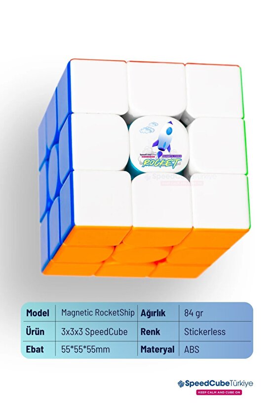 Rocketship 3x3 Profesyonel Manyetik Mıknatıslı Rubik Küp Akıl Küpü Zeka Küpü Speedcube Canlı Renkler