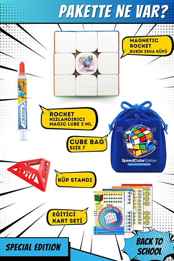 Rocket 3x3 Profesyonel Manyetik Mıknatıslı Rubik Küp Akıl Küpü Zeka Küpü Speedcube Eğitici
