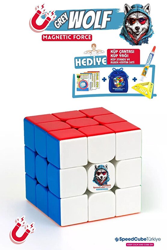 Grey Wolf 3x3 Profesyonel Manyetik Mıknatıslı Rubik Küp Akıl Küpü Zeka Küpü Speedcube Canlı Renkler