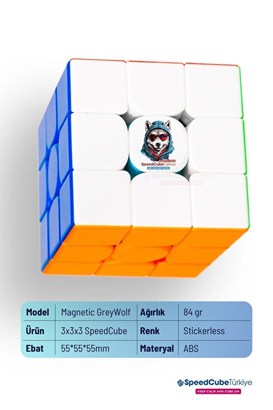 Grey Wolf 3x3 Profesyonel Manyetik Mıknatıslı Rubik Küp Akıl Küpü Zeka Küpü Speedcube Canlı Renkler