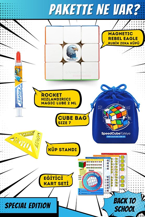 Rebel Eagle 3x3 Profesyonel Manyetik Mıknatıslı Rubik Küp Akıl Küpü Zeka Küpü Speedcube Canlı Renk