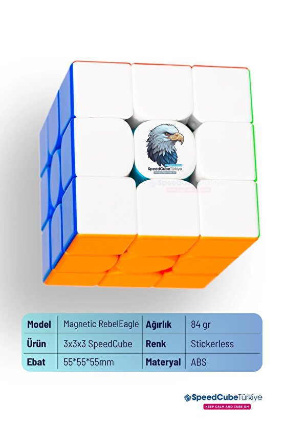 Rebel Eagle 3x3 Profesyonel Manyetik Mıknatıslı Rubik Küp Akıl Küpü Zeka Küpü Speedcube Canlı Renk