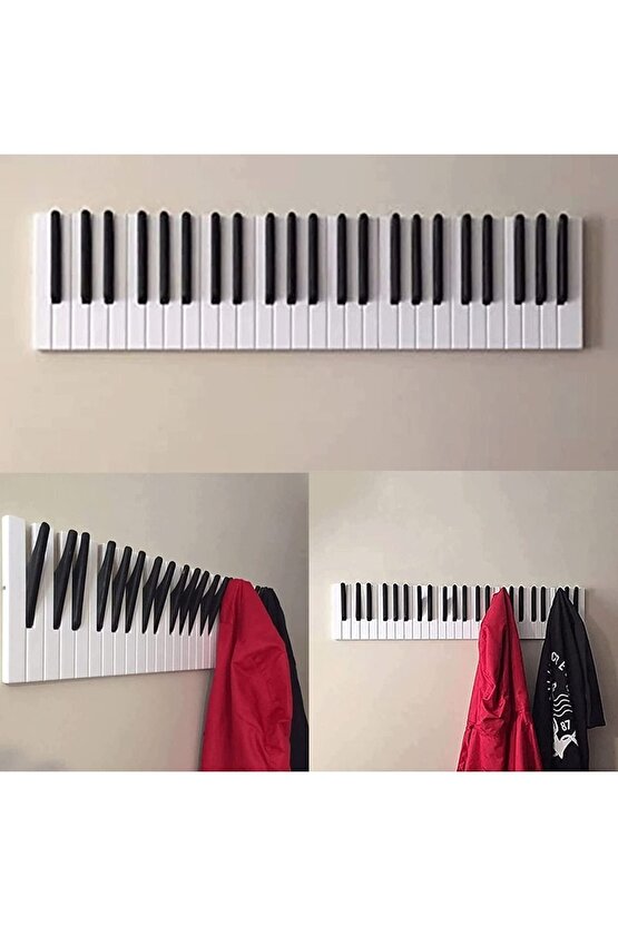 Manyetik Tuşlu Model Dekoratif Ahşap 15 Tuşlu Piyano Elbise Askılık, Elbise,Çanta,Kapı,Askı;15x55cm