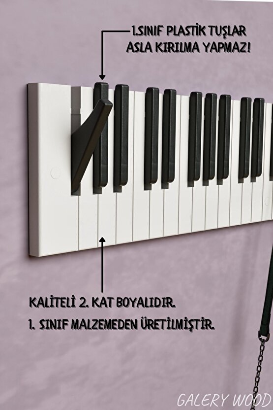 Dekoratif Ahşap 21tuşlu Piyano Elbise Askılık Enstrümantal Çok Amaçlı Çanta Kapı Piano Askı;15x75cm