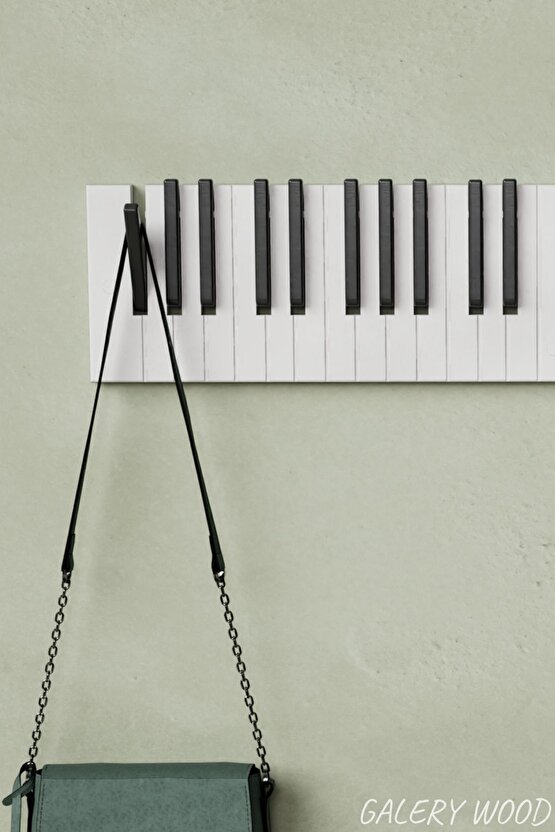 Dekoratif Ahşap 21tuşlu Piyano Elbise Askılık Enstrümantal Çok Amaçlı Çanta Kapı Piano Askı;15x75cm