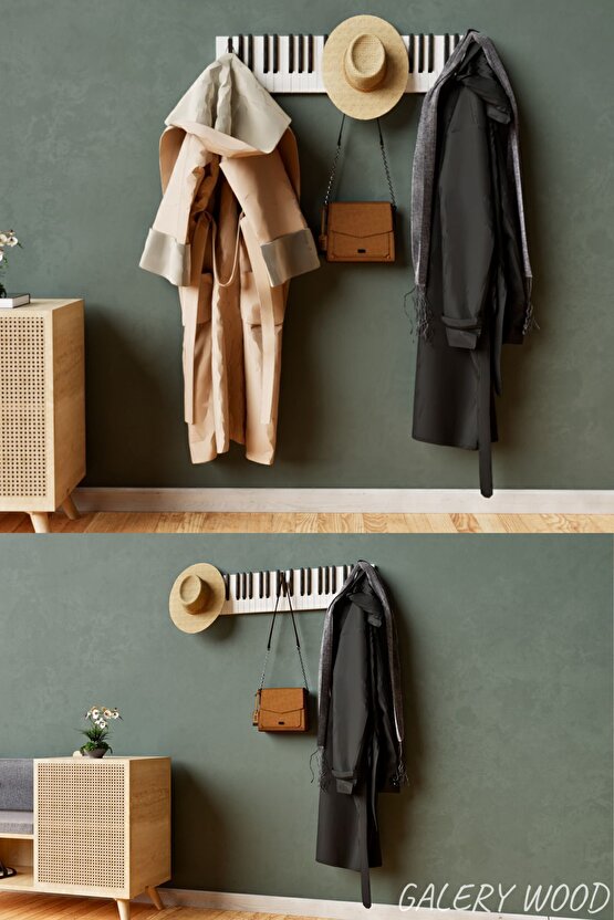 Dekoratif Ahşap 21tuşlu Piyano Elbise Askılık Enstrümantal Çok Amaçlı Çanta Kapı Piano Askı;15x75cm