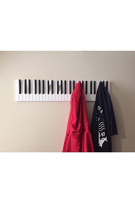 Dekoratif Ahşap 15tuşlu Piyano Elbise Askılık Enstrümantal Çok Amaçlı Duvar Çanta Piano Askı;15x55cm