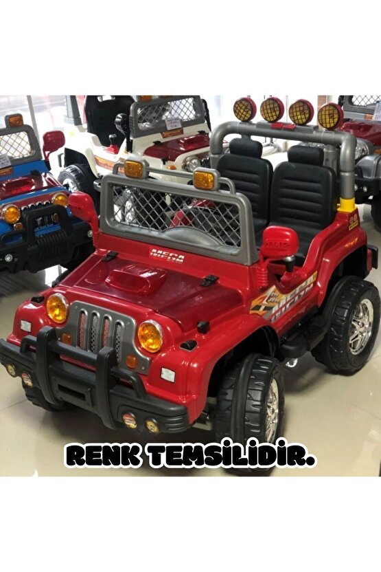 Kumandalı Çift Kişilik Mega Akülü Araba Mavi - 12 Volt İki Kişilik Akülü Araba Akülü JEEP - Mega Off