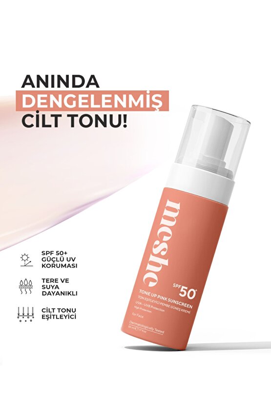 Leke Karşıtı Ton Eşitleyen Spf 50 Pembe Renkli Güneş Kremi Glutatyon, Hyaluronik Asit Etkili 60 ml
