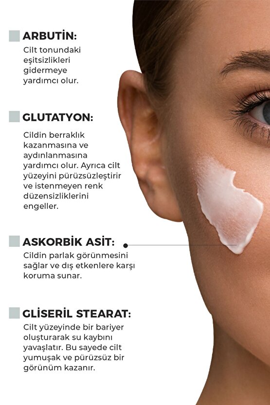 Cilt Beyazlatıcı Aydınlatıcı Glutatyonlu Leke Karşıtı Krem Kolajen, Niacinamide & Kojik Asitli 60 ml