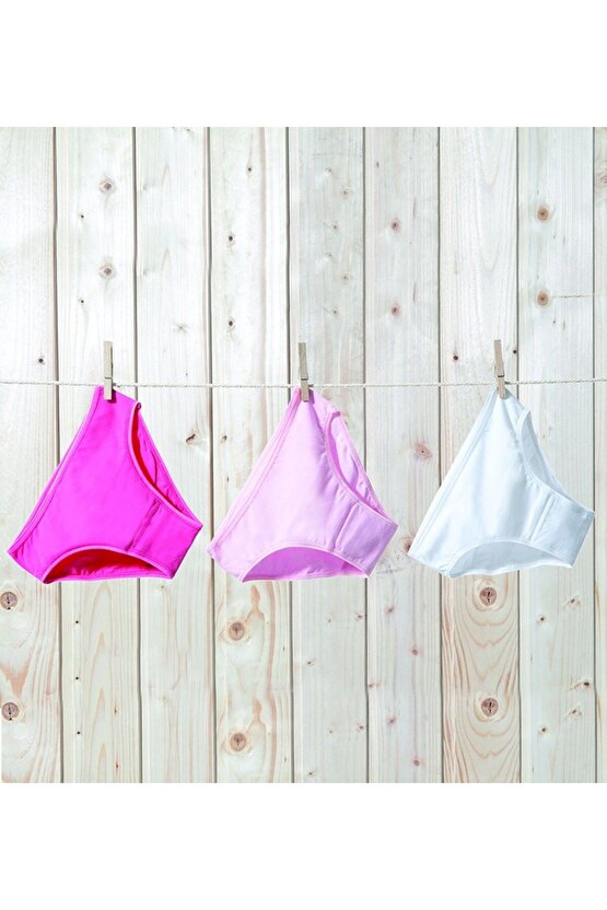 Kız Çocuk Külot 3lü Paket 1294 - Fuşya Pembe Beyaz