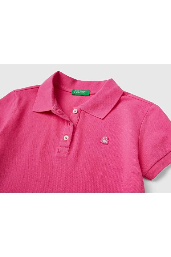 Kız Çocuk Fuşya Logolu Pike Polo T-shirt
