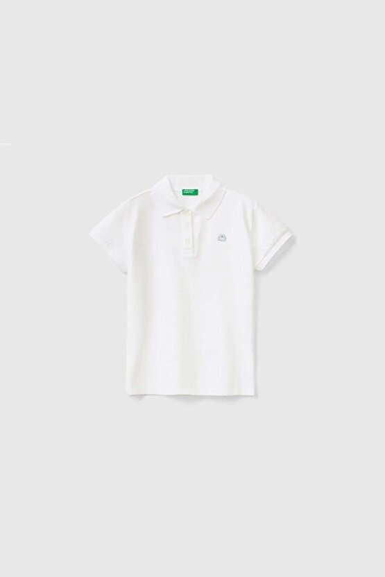 Kız Çocuk Beyaz Logolu Pike Polo T-shirt