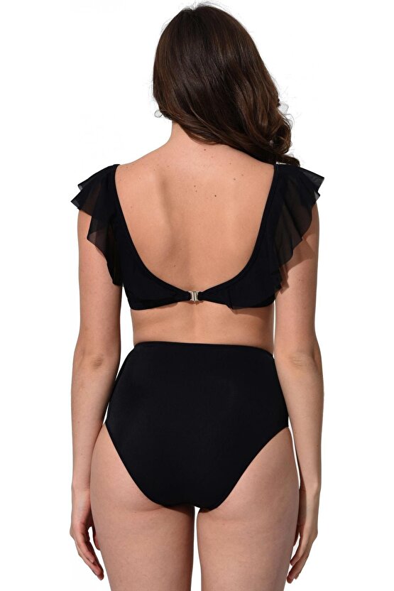 Düz Fırfırlı Yüksek Bel Bikini 5005 Siyah