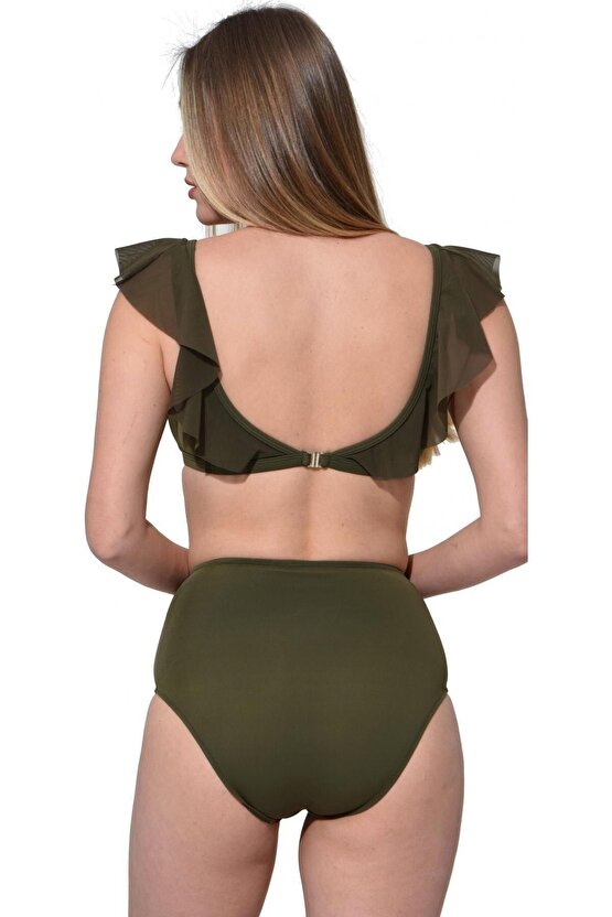 Düz Fırfırlı Yüksek Bel Bikini 5005 Haki