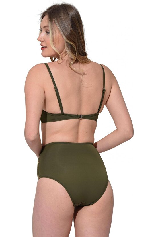 Kadın Çizgili Sütyen Kaplı Modelli Bikini 5023 Haki