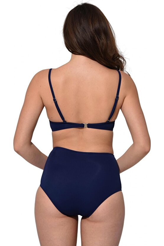 Çizgili Sütyen Kaplı Modelli Bikini 5023 Lacivert