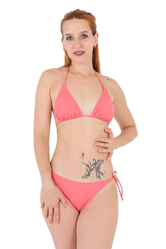 Düz İpli Bağlı Üçgen Bikini 5026 Lila