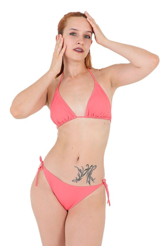 Düz İpli Bağlı Üçgen Bikini 5026 Lila
