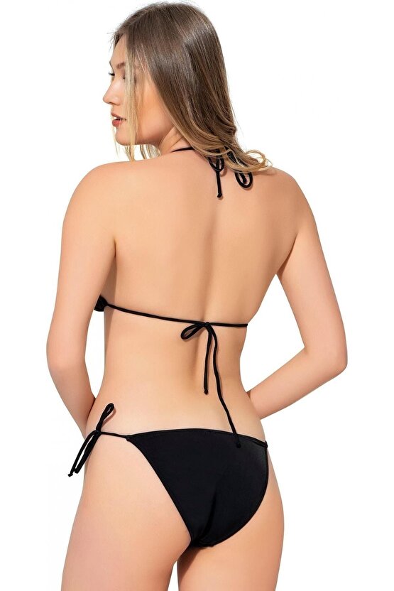 Düz Ipli Bağlı Üçgen Bikini 5026 Siyah