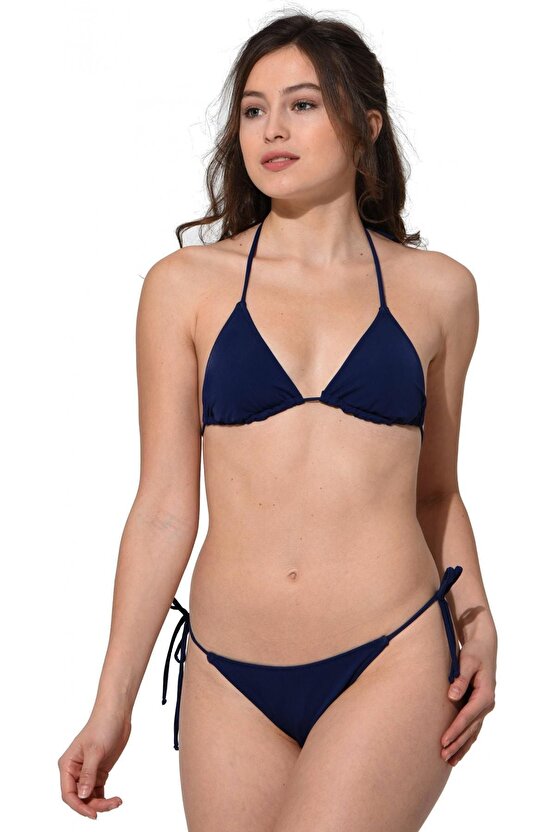 Düz Ipli Bağlı Üçgen Bikini 5026 Lacivert
