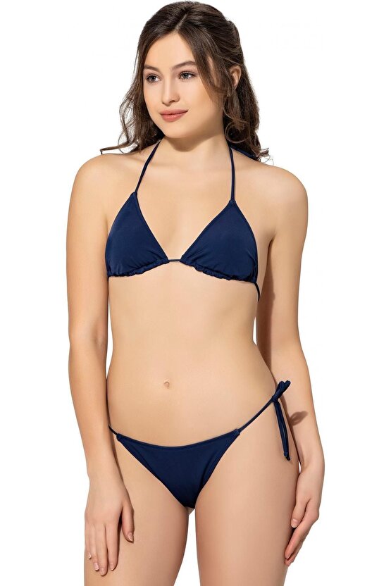 Düz Ipli Bağlı Üçgen Bikini 5026 Lacivert