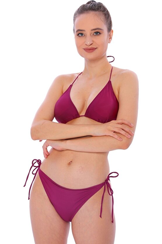 Düz Ipli Bağlı Üçgen Bikini 5026 Fuşya