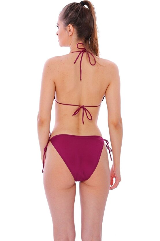 Düz Ipli Bağlı Üçgen Bikini 5026 Fuşya