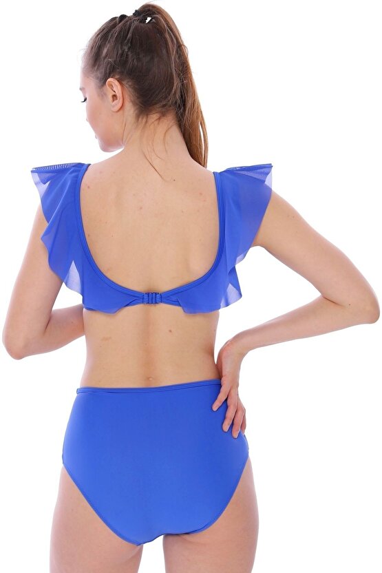 Düz Fırfırlı Yüksek Bel Yeni Bikini 5029 Saks