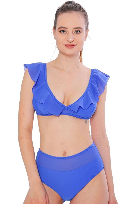 Düz Fırfırlı Yüksek Bel Yeni Bikini 5029 Saks
