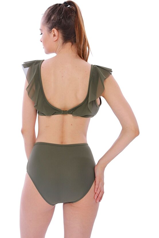 Düz Fırfırlı Yüksek Bel Yeni Bikini 5029 Haki