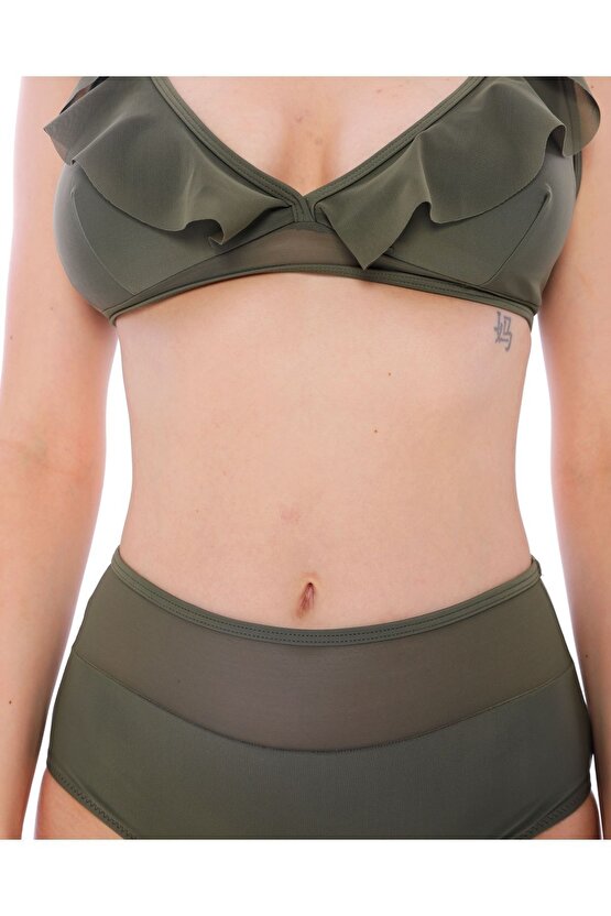 Düz Fırfırlı Yüksek Bel Yeni Bikini 5029 Haki