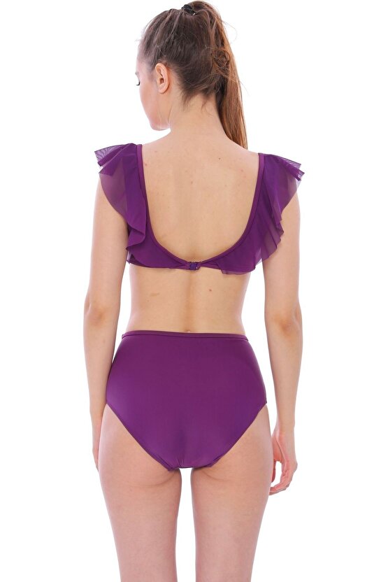 Düz Fırfırlı Yüksek Bel Yeni Bikini 5029 Mor